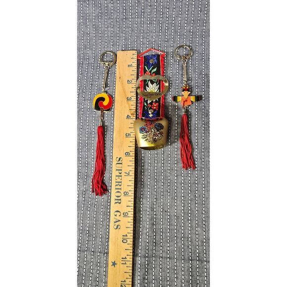 Vintage Swiss Cowbell and Vintage Enamel Asian Korea Keychains - Picture 6 of 6